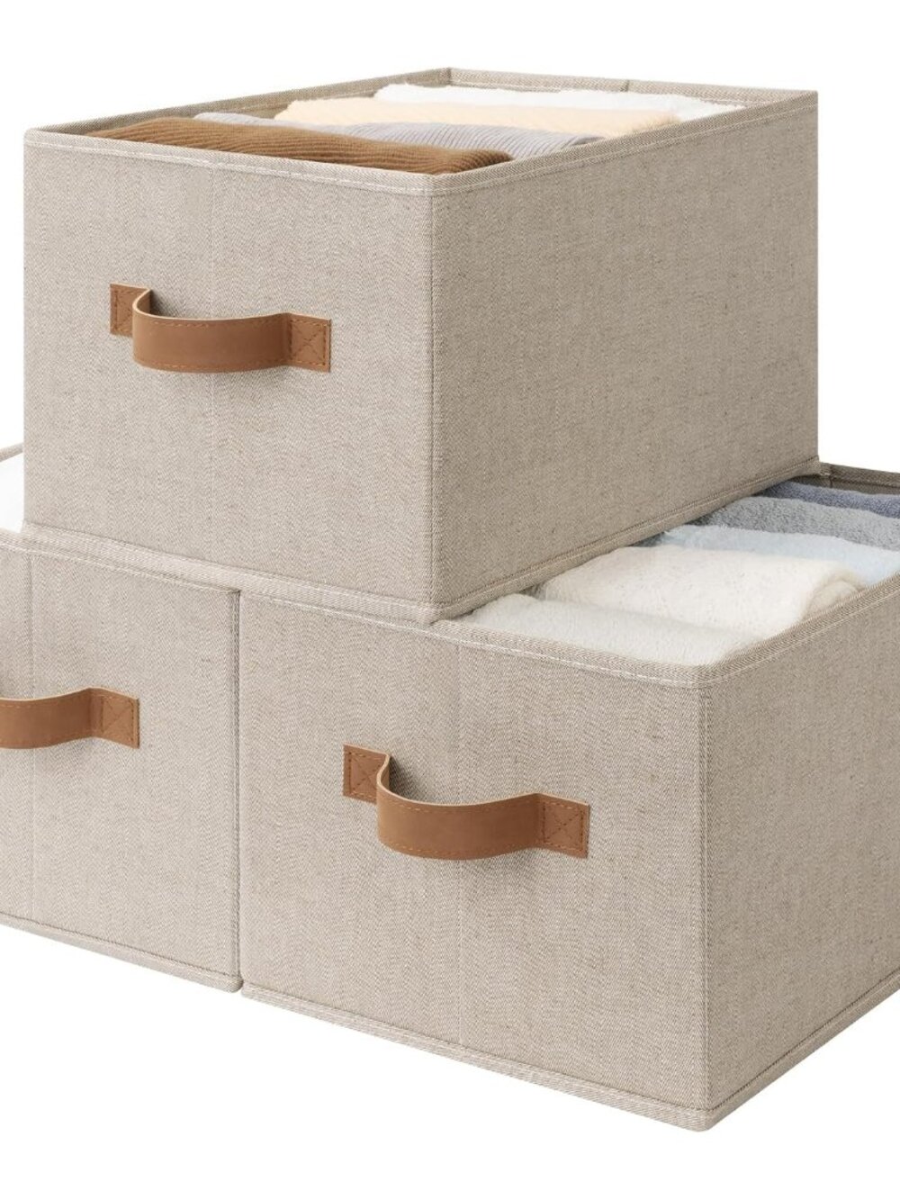 Closet Storage Bins, Brown & Beige, Large, 3-Pack